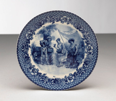 Blue and White Decorative Transferware Porcelain Plate, 8.5 Inch Diameter