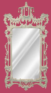 A Classic Elements 62"t X 31"w x 4"d Rectangular Shape Beveled Glass Chinese Chippendale Reproduction Mirror, Custom Gloss FinishShown in Benjaman Moore Color Simply White #2143-70, 5308