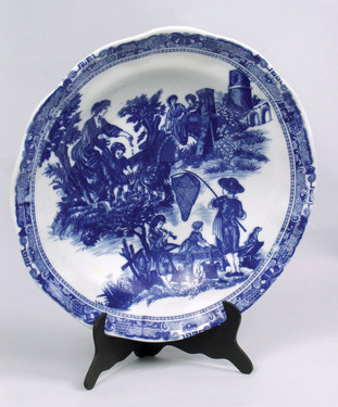 Blue and White Decorative Transferware Porcelain Plate, 13.5 Inch Diameter 7029 AAA