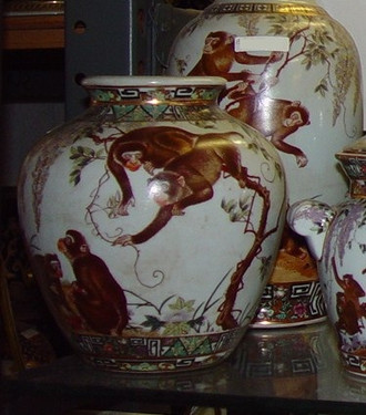 Merry Monkeys - Luxury Handmade Reproduction Chinese Porcelain - 08 Inch Flower or Mantel Vase - Style 26