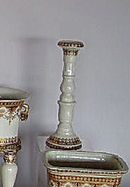 Neo Classical Ivory and Gold, Luxury Handmade Reproduction Chinese Porcelain, 13 Inch Candlestick Style E091