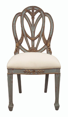 Custom Decorator - Hardwood Hand Carved Reproduction Hepplewhite - Prince Of Wales Dining | Accent 44 Inch Side Chair - Carved Back and Upholstered Seat