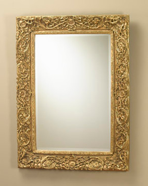 Baroque Louis XIII Carver Style 46" Rectangular Bevel European Style Mirror - Gilt Finish, 5110