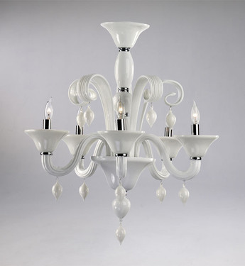 Gloss White Glass Chandelier - Contemporary Style - Five Lights
