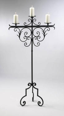 Tall Wrought Iron 59 Inch, Pillar Candle Torchere | Floor Candelabrum, Antique Rust Finish, 5091