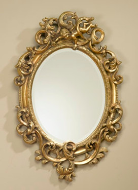 Rococo Louis XV 35" Oval Bevel European Style Putto Mirror - Parcel Gilt Finish, 5075