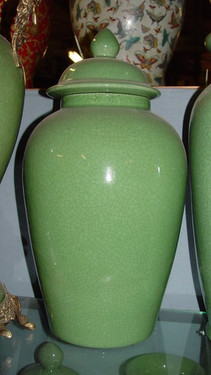 Celadon Decorator Crackle - Luxury Handmade Chinese Porcelain - 18 Inch Tabletop Temple Jar - Style 24