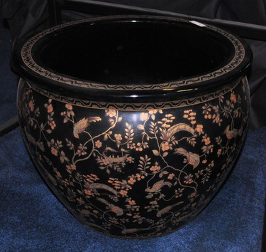 Ebony Black and Gold Pagoda - Luxury Handmade Reproduction Chinese Porcelain - 10 Inch Fish Bowl | Fishbowl Planter Style 35