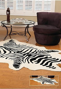 Zebra Faux Skin Rug - Natural Look and Authentic Shape - 56" X 93", 4957