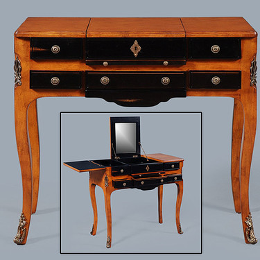 Bois Noirci Afflige - French Style 33 Inch Boudoir Vanity - Wood Tone and Ebony Black Painted Finish