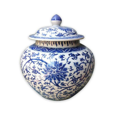 Blue and White Porcelain Ginger Jar - 13.5 Inches Tall