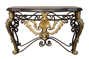 Marble and Iron - Beverly Hills 53 Inch Rocaille Entry Console Table - Gilt Accents