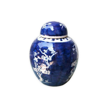 Blue and White Porcelain Small Ginger Jar - 8.5 Inches Tall