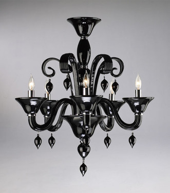 Ebony Black Finely Finished Glass 24 Inch Chandelier - Contemporary Style - Five Lights