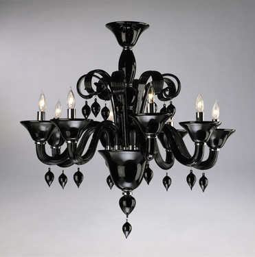 Ebony Black Finely Finished Glass 29 Inch Chandelier - Contemporary Style - Eight Lights