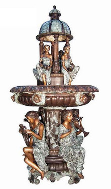 Lost Wax Cast Bronze - 89 Inch Courtyard | Entry Fountain - Polychrome Patina