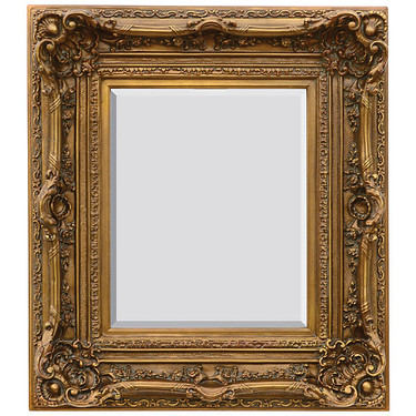 A French Baroque Louis Quatorze Style, 7.5"w Oversized Frame, Medium 42"t Drama Bevel Glass Dorado de Oro Gold Mirror, 6968