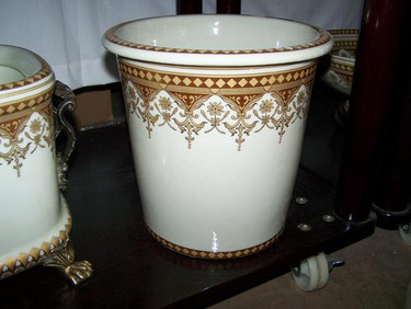 Neo Classical Ivory and Gold, Luxury Handmade Reproduction Chinese Porcelain, 10 Inch Wastebasket, Style 922