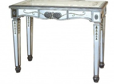 Reverse Hand Painted Silver Mirror - 48 Inch Entry Console or Sofa Table - Louis XVI Neo Classical Style