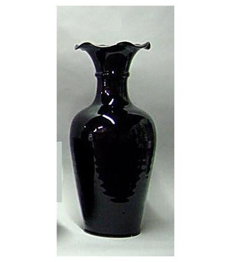 Obsidian Black Decorator Solid - Luxury Handmade Chinese Porcelain - 24 Inch Scalloped Jardiniere | Large Vase Style 367