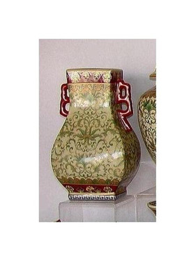 Chinese Red and Fern Green - Luxury Handmade Reproduction Chinese Porcelain - 18 Inch Vase | Jardiniere Style B23