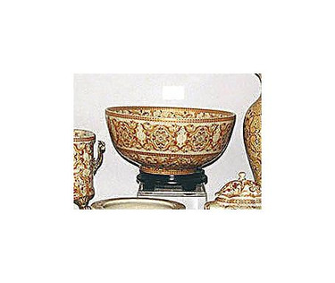 Burgundy Medallion and Gold - Luxury Handmade Reproduction Chinese Porcelain - 12 Inch Round Centerpiece Bowl Style 78