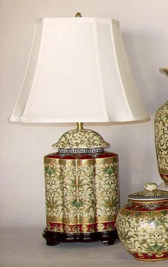 Chinese Red and fern Green - Luxury Handmade Reproduction Chinese Porcelain - 27 Inch Tabletop Lamp Style 442L