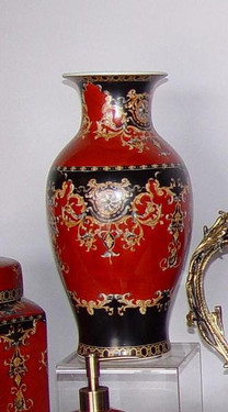 Imperial Red and Ebony Black - Luxury Handmade Reproduction Chinese Porcelain - 12 Inch Mantel Vase | Jardiniere - Style 3