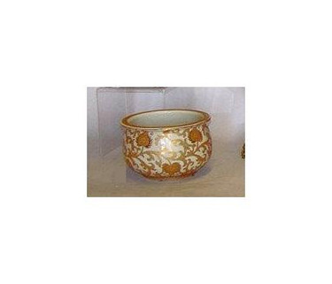 Ivory and Gold Lotus Scroll Arabesque - Luxury Handmade Reproduction Chinese Porcelain - Customizable 8 Inch Orchid Pot, Planter Style B621
