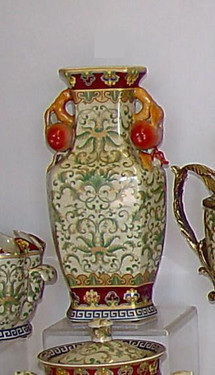 Chinese Red and Fern Green - Luxury Handmade Reproduction Chinese Porcelain - 14 Inch Mantel Vase | Tabletop Jardiniere Style FA52