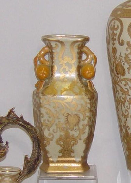 Ivory and Gold Lotus Scroll Arabesque - Luxury Handmade Reproduction Chinese Porcelain - Customizable 14 Inch Mantel Vase | Tabletop Jardiniere Style FA52
