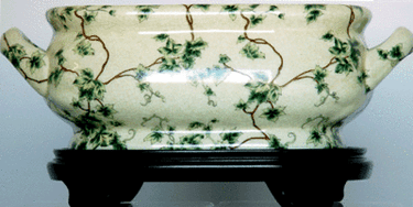 Style 591 - Off White and Green Ivy Vine - Luxury Handcrafted Chinese Porcelain - 16 Inch Foot Bath | Planter | Centerpiece Style 591