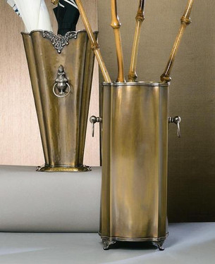 Luxueux Indian Brass Umbrella Stand - 19 Inch Oval Serpentine Umbrella Vase - Antiqued Brass and Silver Finish