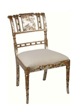 Luxe Life Louis XVI Style, Neo Classical - Hand Painted 35 Inch Occasional | Accent | Side Chair - Metallic Silver Nature Design
