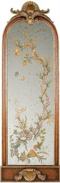 Luxe Life Reverse Hand Painted Beveled Glass Mirror - 69 Inch Wall Panel Art Left Facing - Hand Painted Distressed Finish