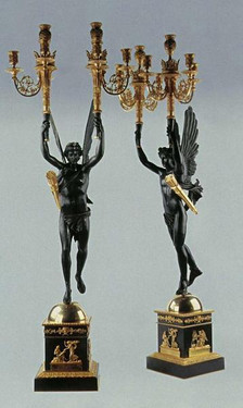 European Reproduction Gilt Bronze Ormolu and Natural Stone, 47.18 Inch Palace Candelabra Pair, 24K Gold Finish, 4021