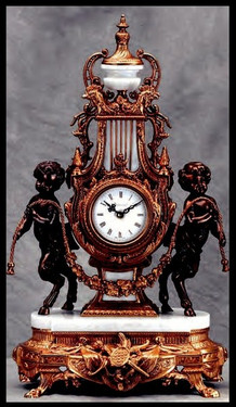 French Old Gold Parcel Gilt Finish shown on Brass and Marble Mantel, Table Clock #9, 4005