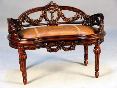 Hand Carved European Reproduction of an Antique 36 Inch Bench