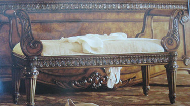 Hand Carved European Reproduction of an Antique 54 Inch Bench