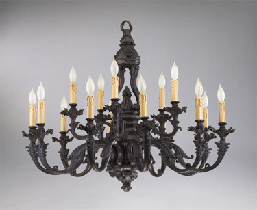 German Rococo Fifteen Light Solid Brass 39 Inch Chandelier - Aged Bronze Finish