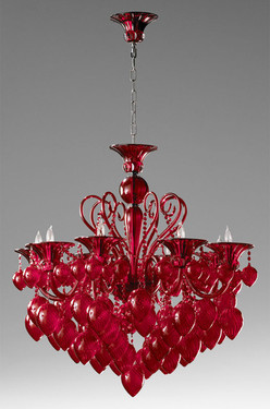 Transparent Ruby Glass Chandelier - Bohemian Chic Style - Eight Lights
