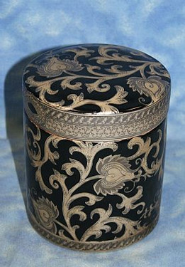 Ebony Black and Gold Lotus Scroll - Luxury Handmade Reproduction Chinese Porcelain - 6 inch Decorative Container - Style 29