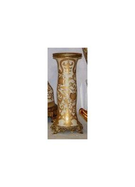 Ivory and Gold Lotus Scroll Arabesque with Gilded Brass Ormolu - Luxury Handmade Reproduction Chinese Porcelain - Statement 13 Inch Tabletop Vase - Style B08