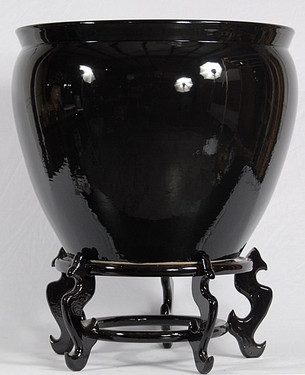 Ebony Black Decorator's Choice Solid - Luxury Handmade Chinese Porcelain - 6 Inch Fish Bowl | Fishbowl, Cachepot, Planter - Style 35