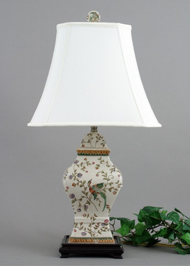 Avian & Floral Pattern - Luxury Hand Painted Porcelain - 28 Inch Tabletop Oriental Lamp 3661 ND - Tabletop Oriental Lamp