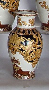 Ebony Black and Gold Acanthus - Luxury Handmade Reproduction Chinese Porcelain - 12 Inch Mantel Vase | Jardiniere - Style 3