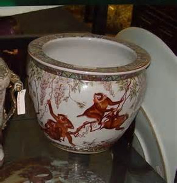Merry Monkeys - Luxury Handmade Reproduction Chinese Porcelain - 12 Inch Fish Bowl | Fishbowl | Planter Style 35