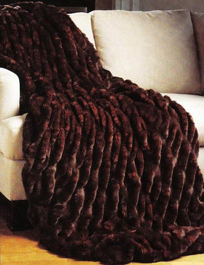 Sheared and Gather Pleated Mahogany Brown Mink - Luxaire Faux Fur Throw - Natural look and Luxuriously Soft - Extra Large 58" X 71", 3517