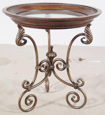 Iron Scroll and Beveled Glass Top - 28 Inch Round Accent | End | Lamp Table