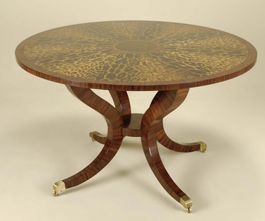 Art Deco Style - Rare Leopard Marquetry Pattern - Hardwood 50 Inch Round Entry Foyer | Center Table